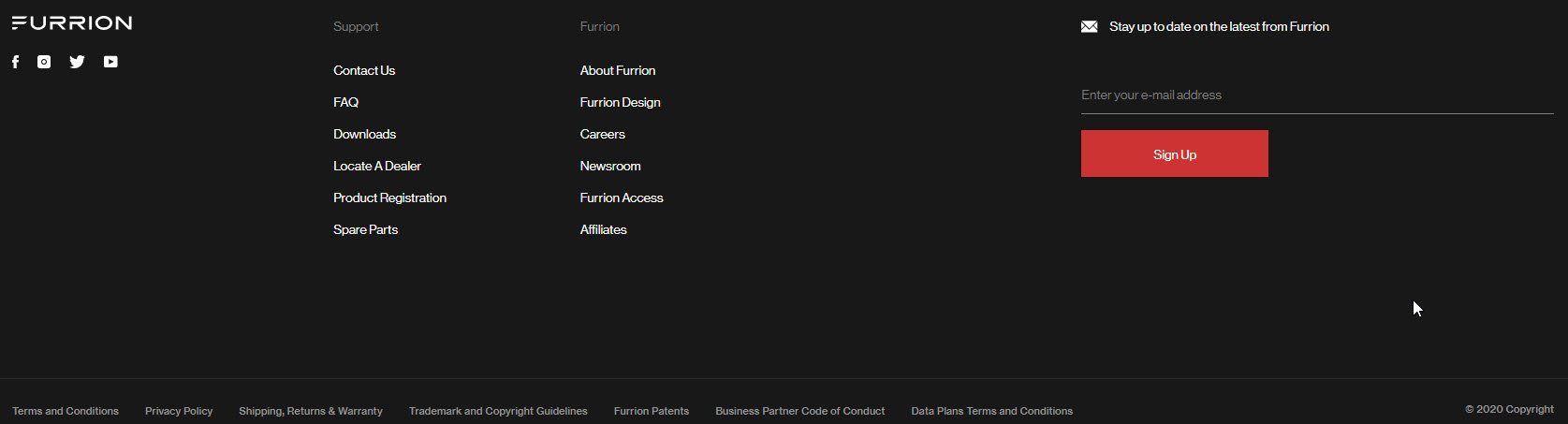 furrion website footer navigation example call to action